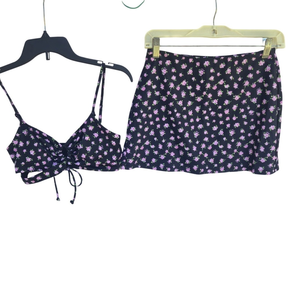 Victoria's Secret PINK Swim Cutout Bikini Top & Cover-Up Mini Skirt Floral Small